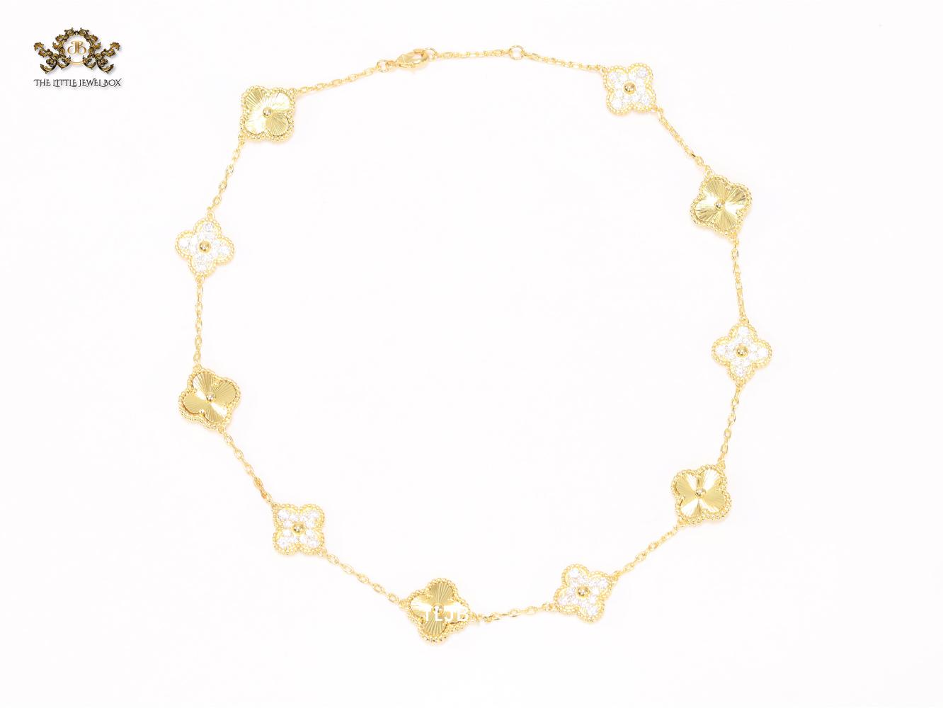 Gold clover and cz sleek chain