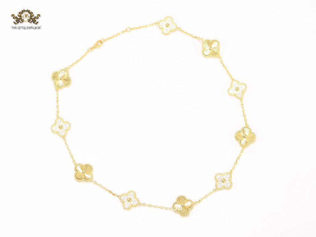 Gold clover and cz sleek chain