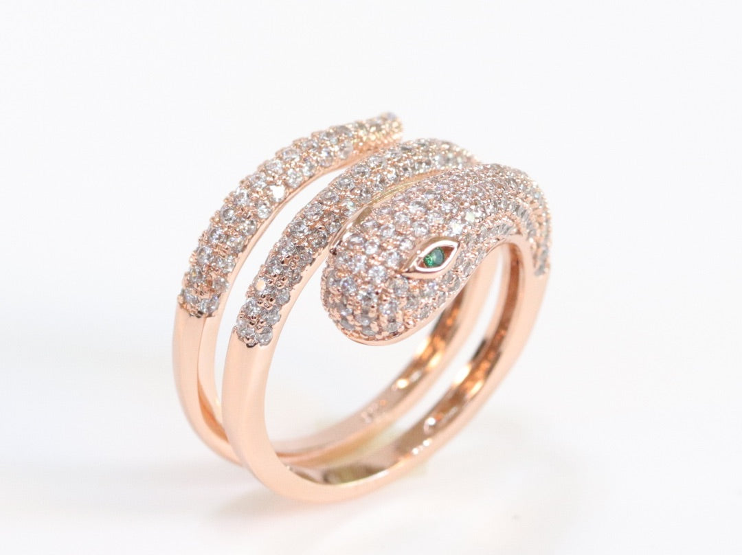 3 layer rose gold snake wrap ring