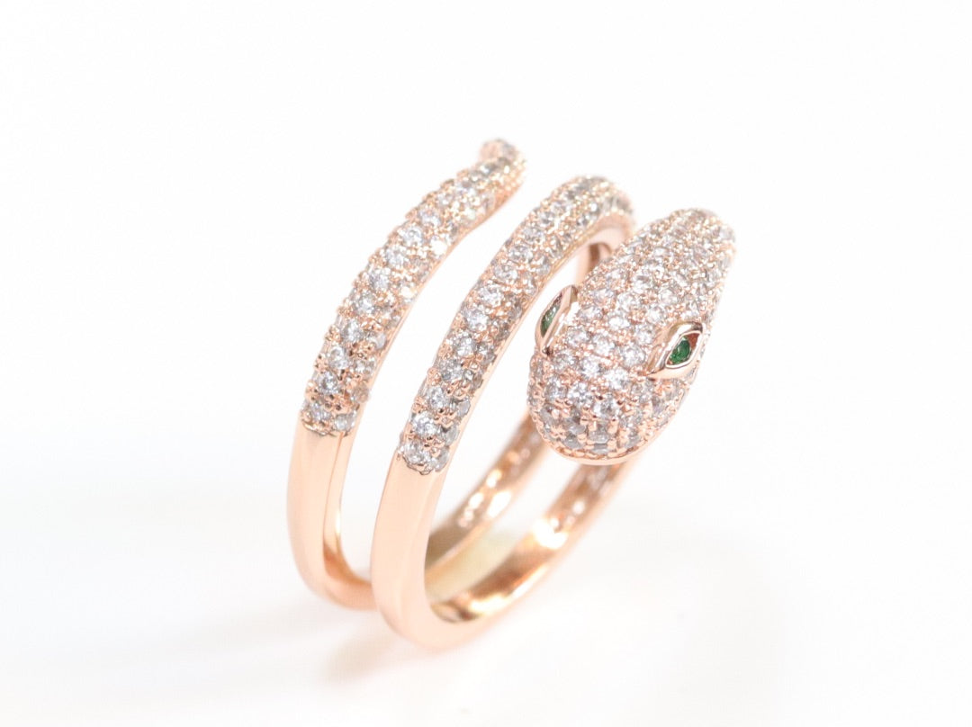 3 layer rose gold snake wrap ring