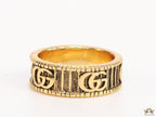 Double G ring band in antique gold finish