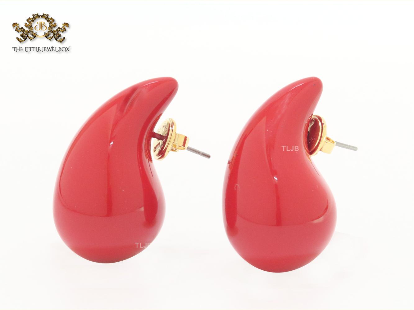 Teardrop red enamel studs
