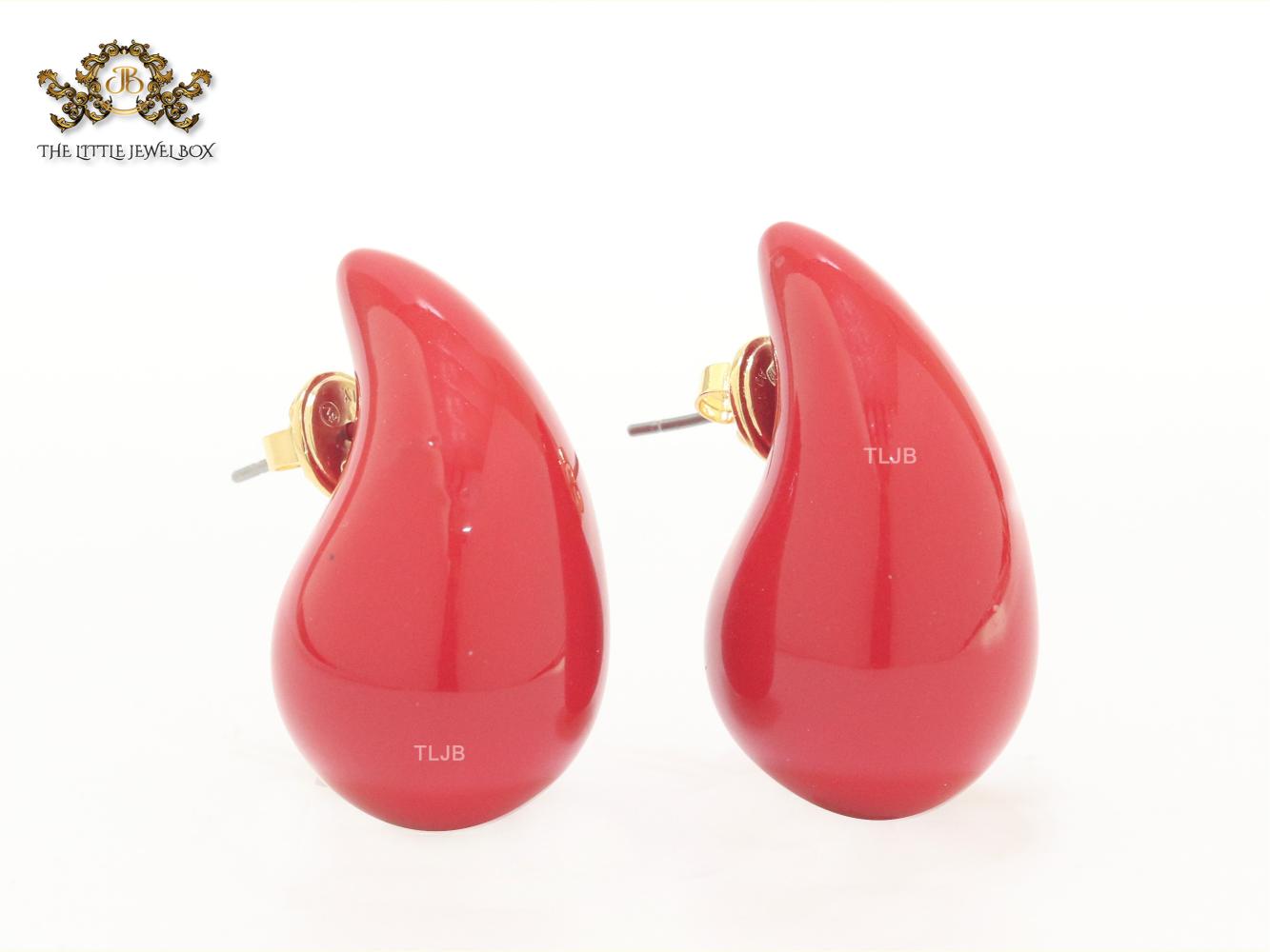 Teardrop red enamel studs