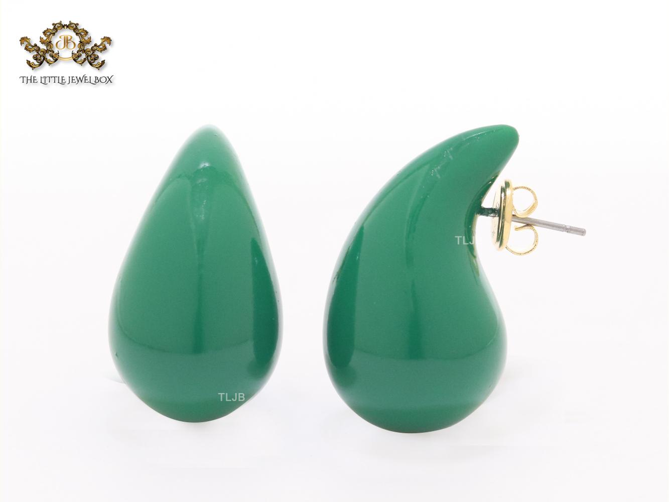 Teardrop green enamel studs