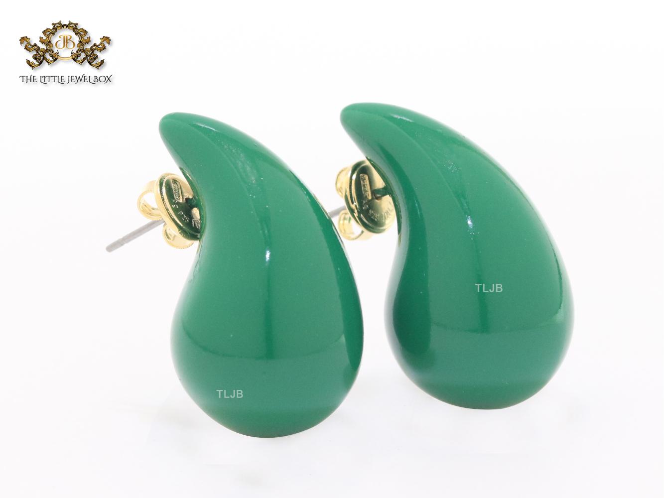 Teardrop green enamel studs