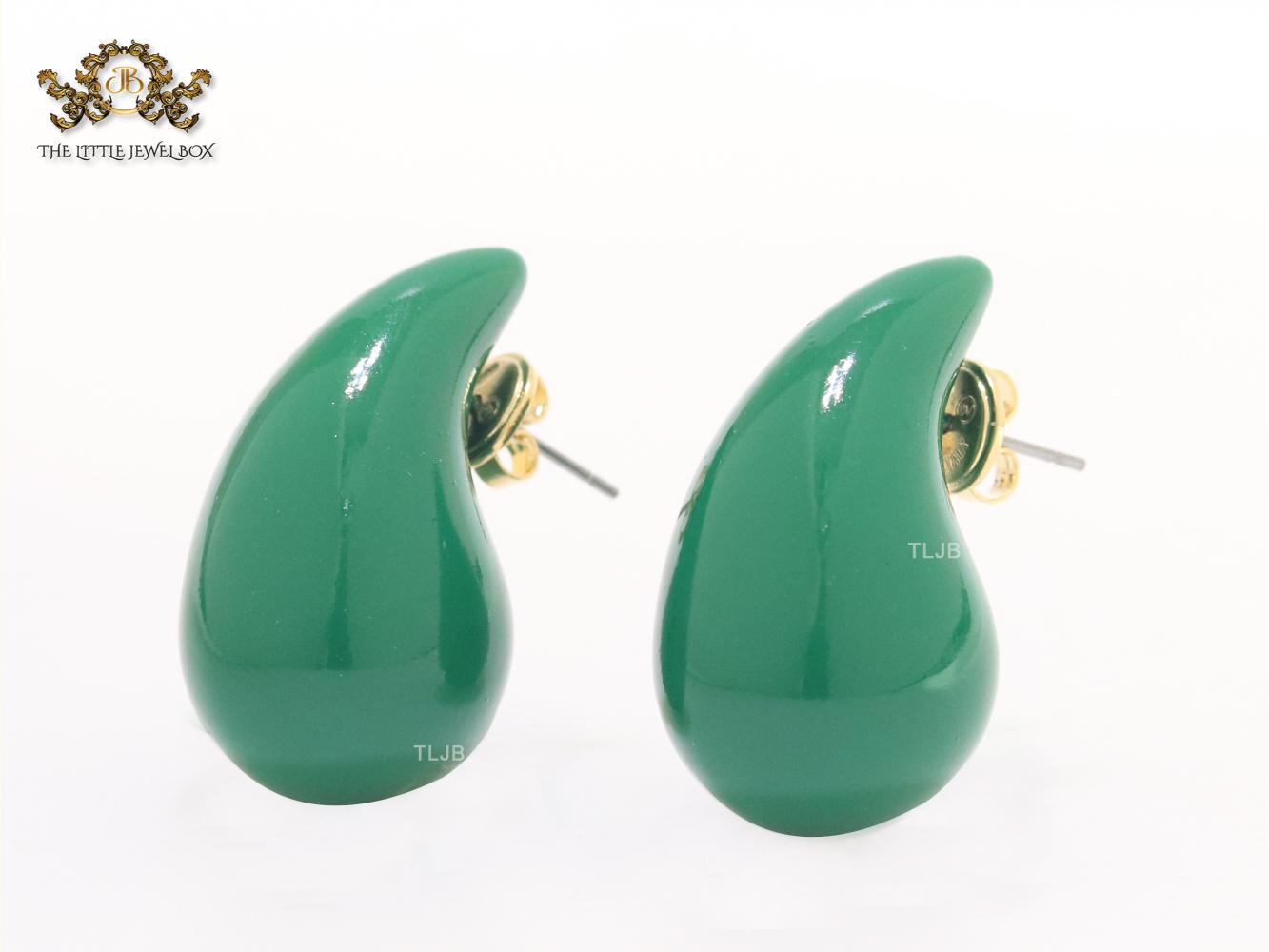 Teardrop green enamel studs