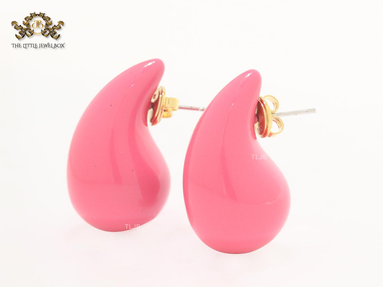 Teardrop pink enamel studs