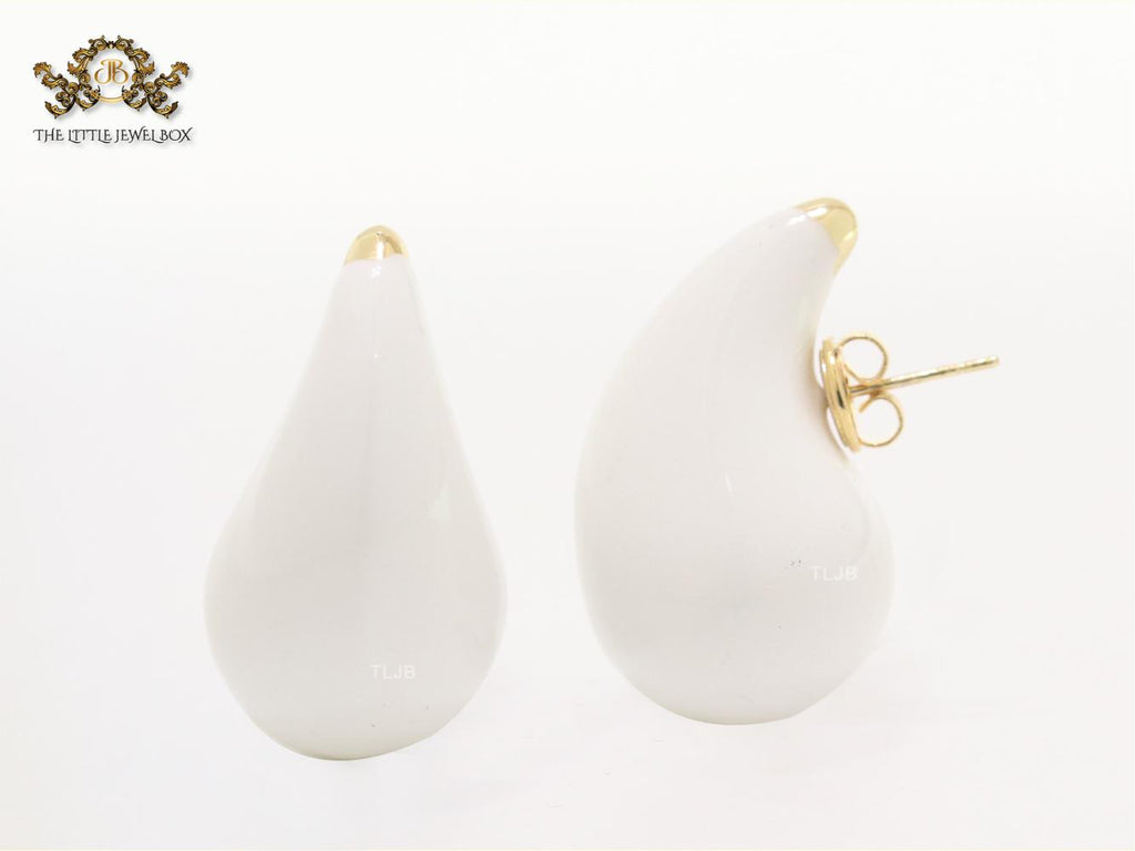 Teardrop white enamel studs