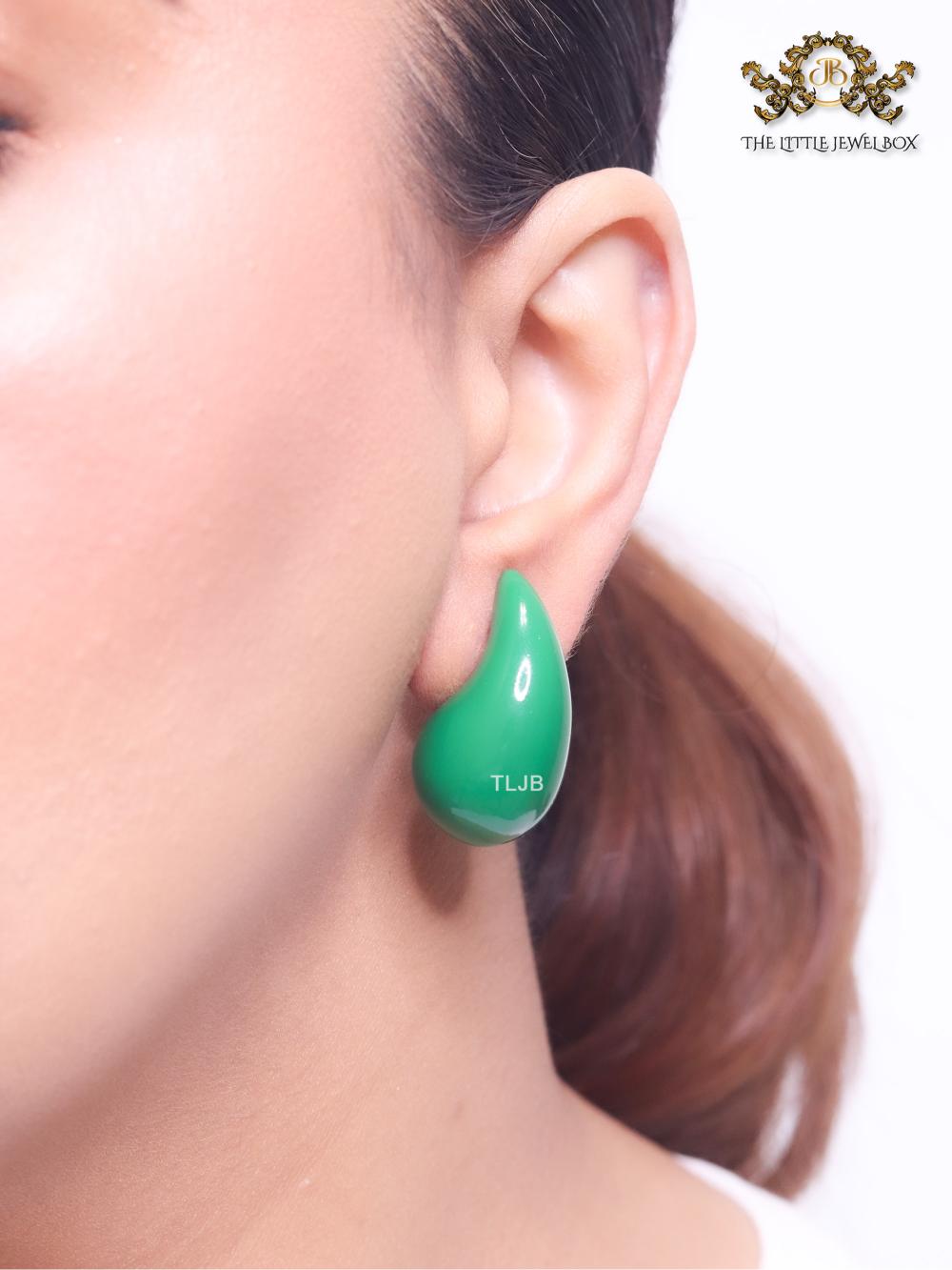Teardrop green enamel studs