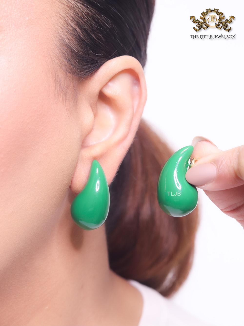 Teardrop green enamel studs