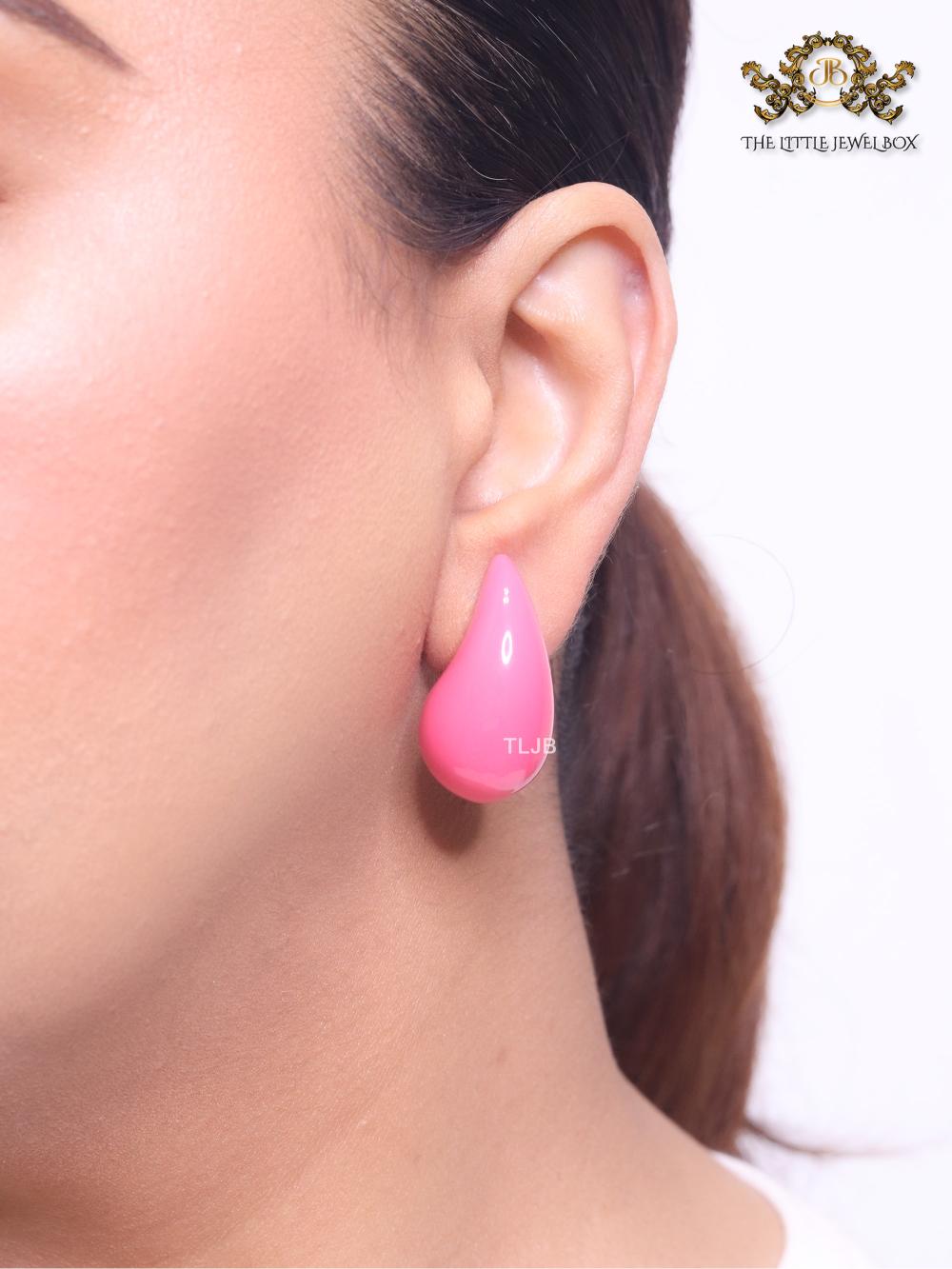 Teardrop pink enamel studs