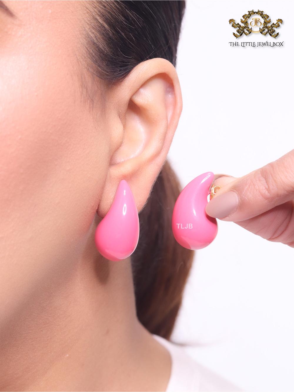 Teardrop pink enamel studs
