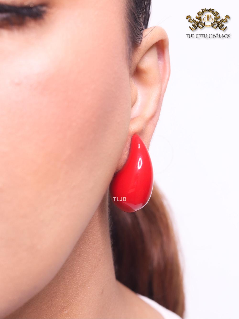 Teardrop red enamel studs