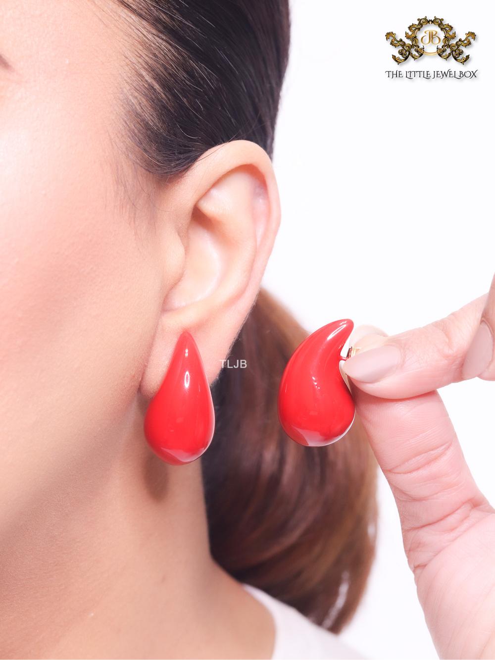 Teardrop red enamel studs