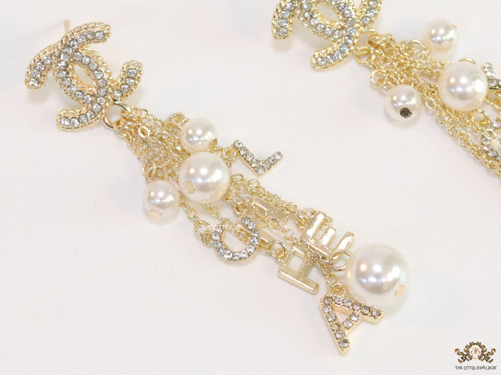 Twin C cz tops with chain alphabet and pearl drops