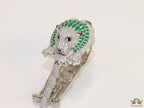 Platinum plated unique panther bracelet with cz and emerald green stones