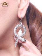 Patinum snake & pearl statement earrings