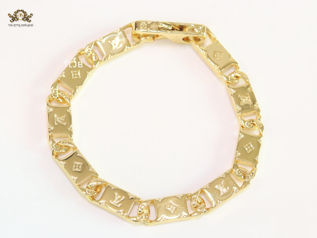 Alphabet L & V link chain gold bracelet