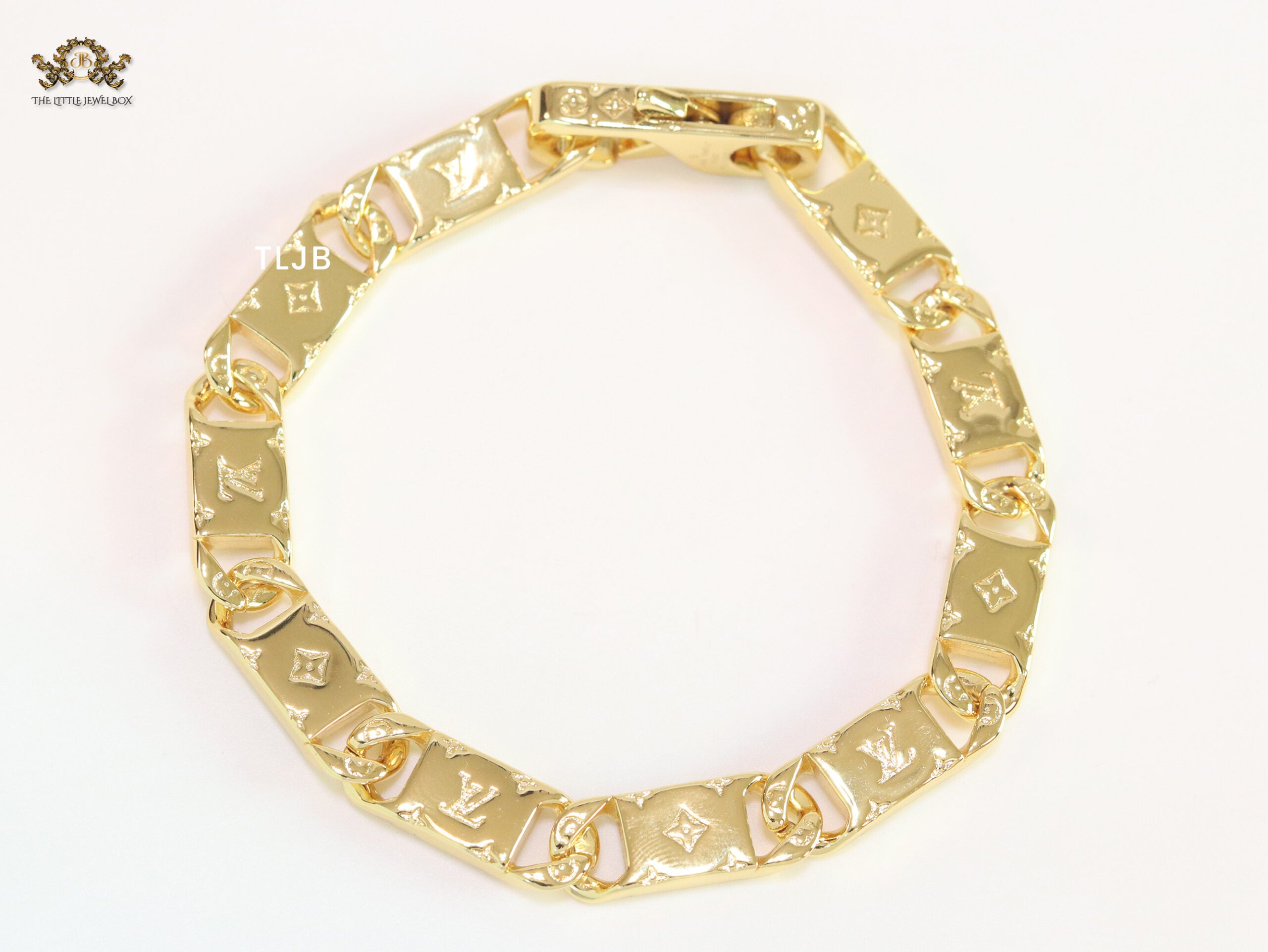 Alphabet L & V link chain gold bracelet