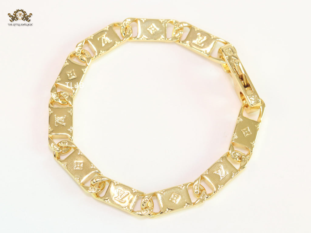 Alphabet L & V link chain gold bracelet