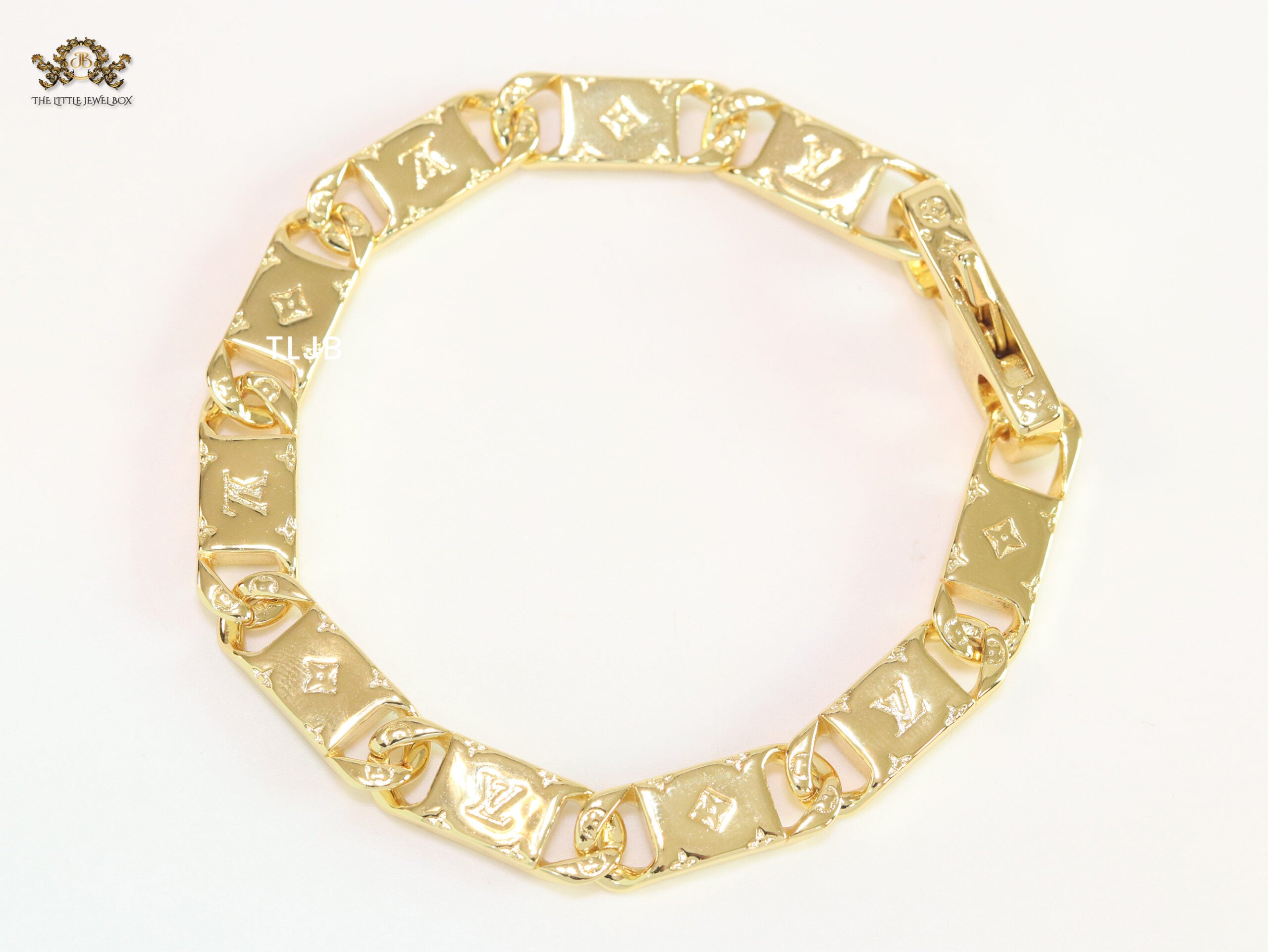 Alphabet L & V link chain gold bracelet
