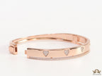 Rose gold bracelet with cz hearts and single line cz