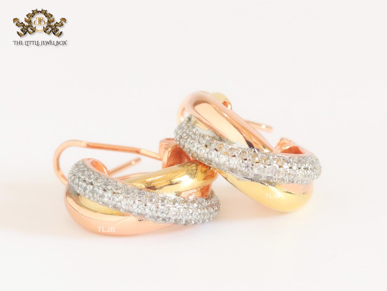 Rose gold and platinum cz small hoops