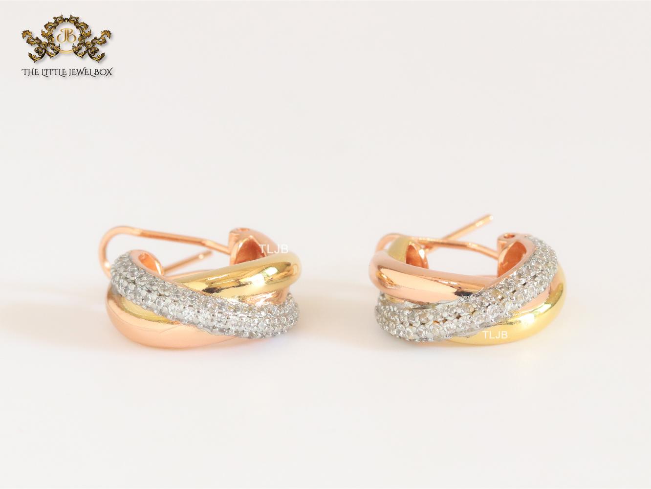 Rose gold and platinum cz small hoops