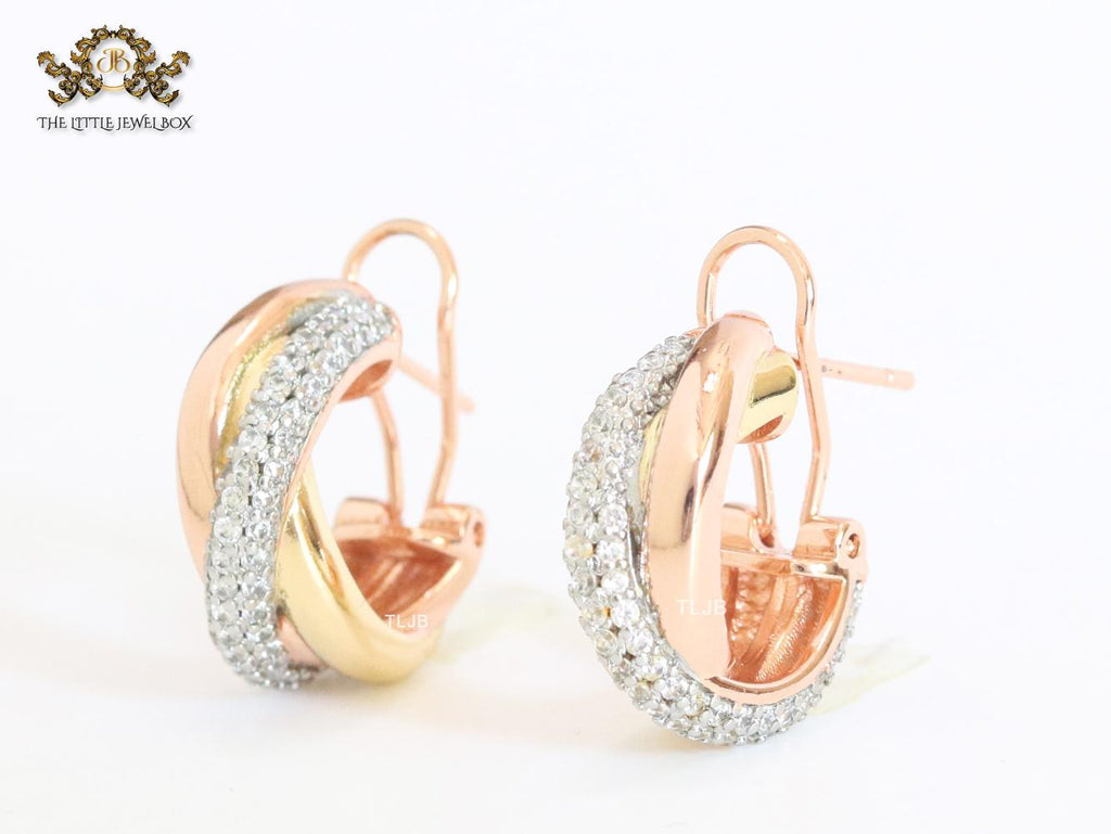 Rose gold and platinum cz small hoops