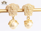 Medusa & off-white pearl earrings with cz