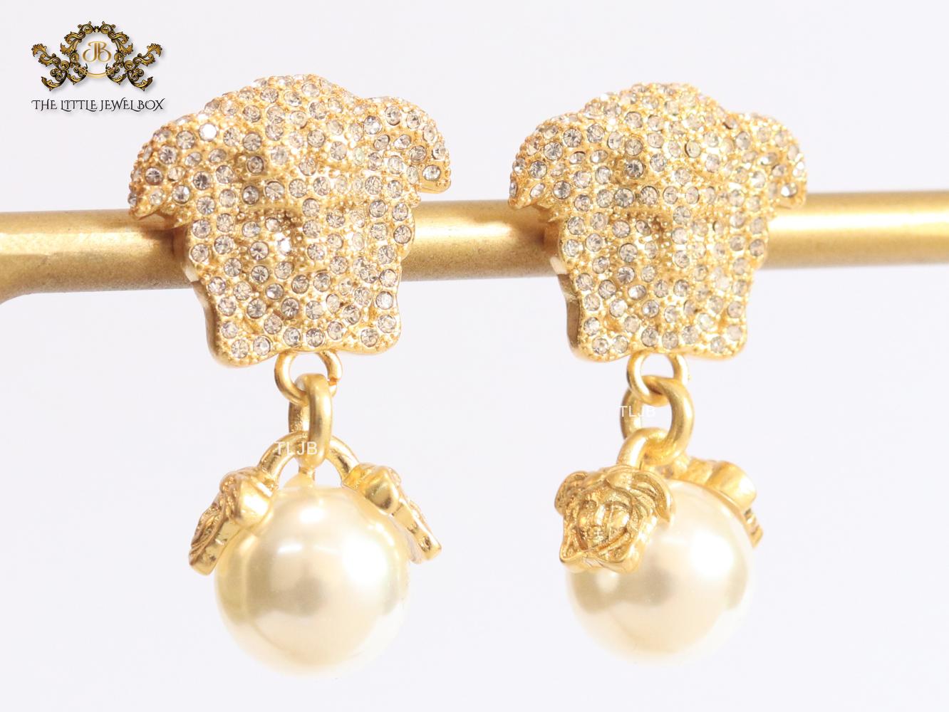 Medusa & off-white pearl earrings with cz