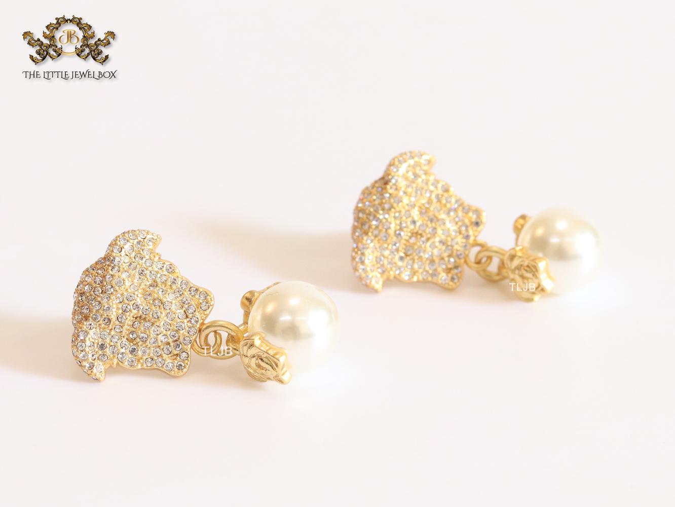 Medusa & off-white pearl earrings with cz
