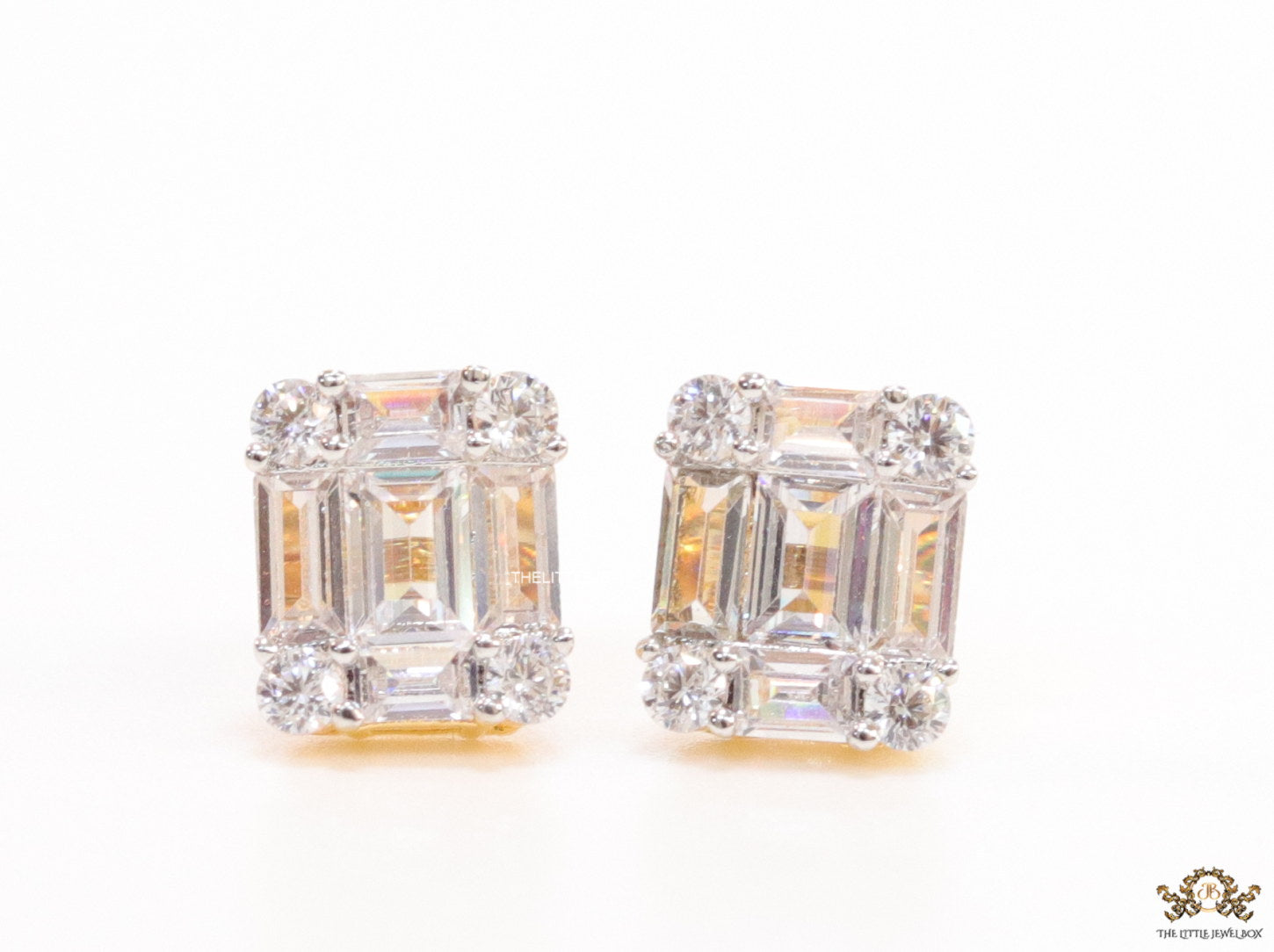 Golden cz baguette studs with cz pointers