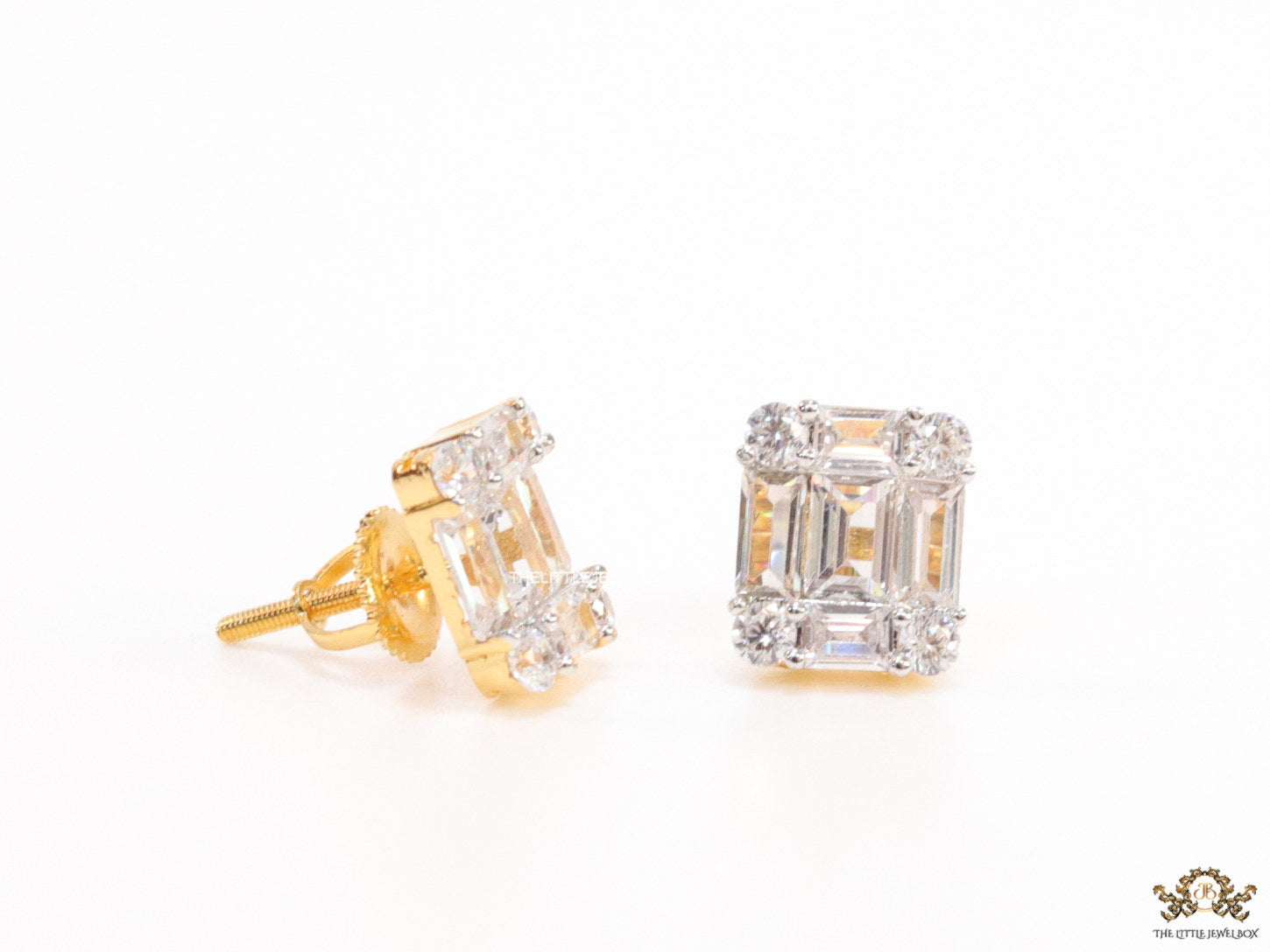 Golden cz baguette studs with cz pointers