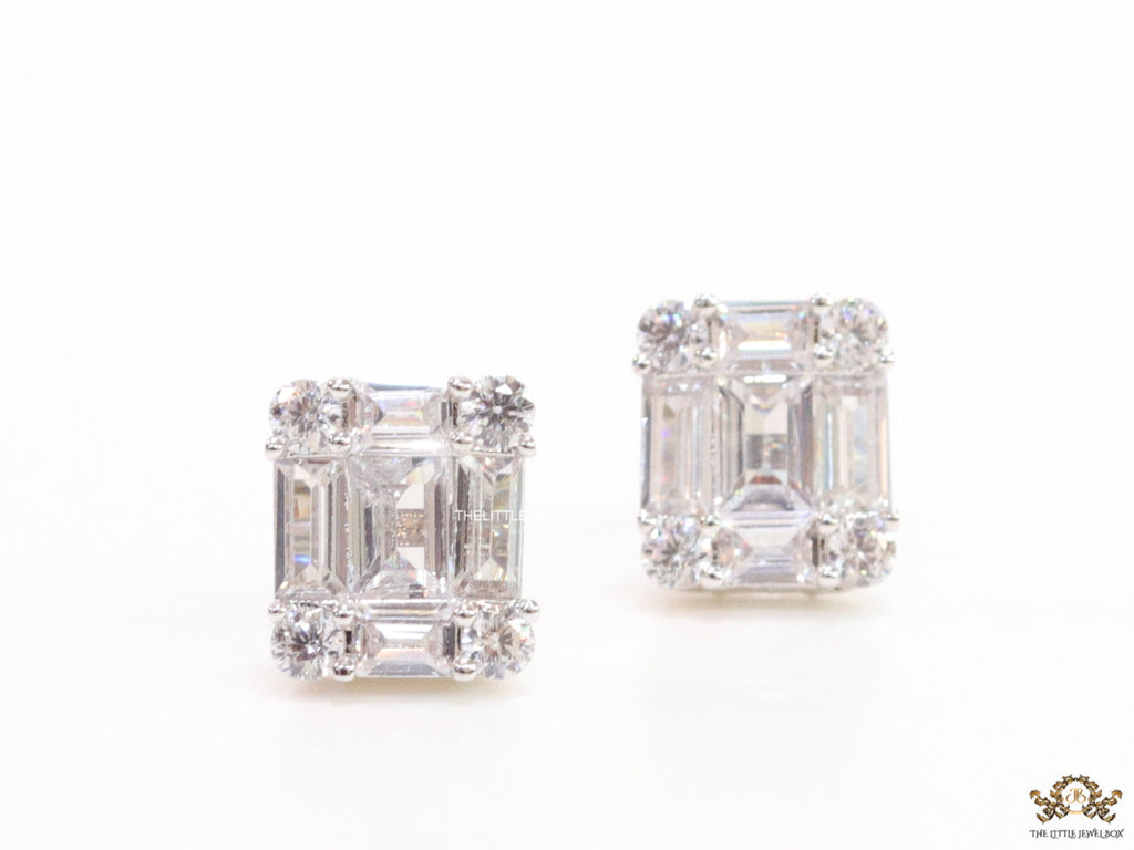 Platinum plated cz baguette studs with cz pointers