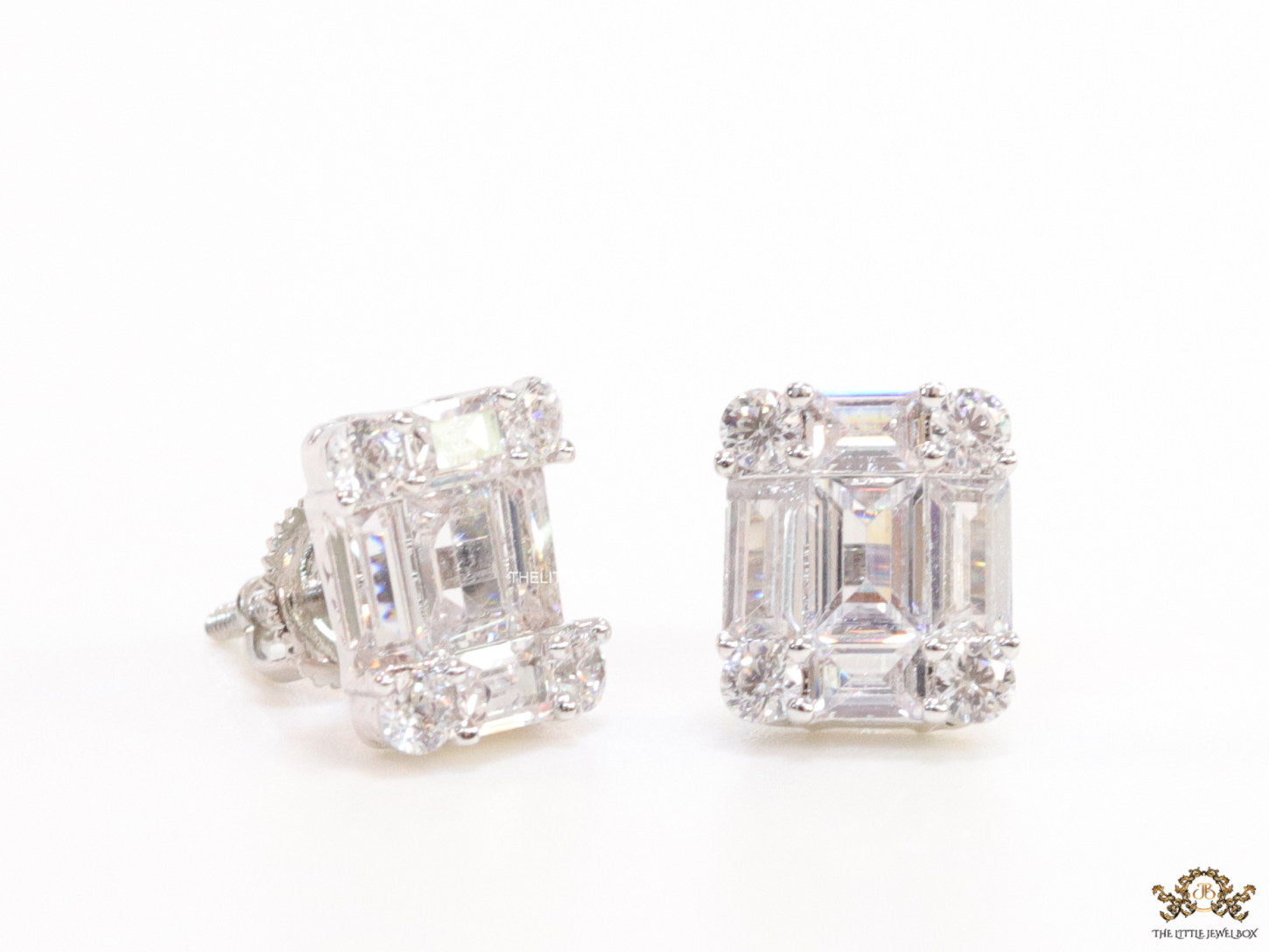 Platinum plated cz baguette studs with cz pointers