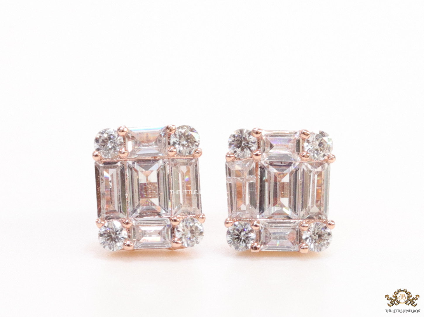 Rose gold cz baguette studs with cz pointers