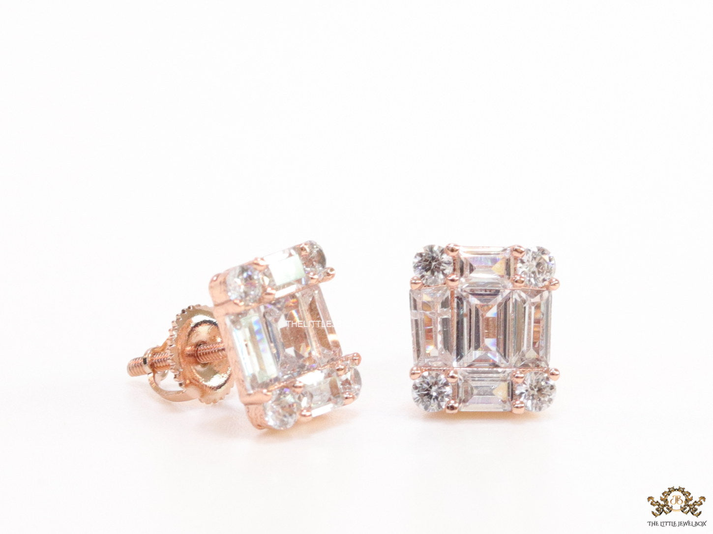 Rose gold cz baguette studs with cz pointers