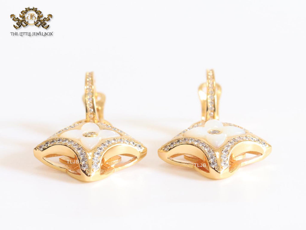 White MOP gold & cz danglers
