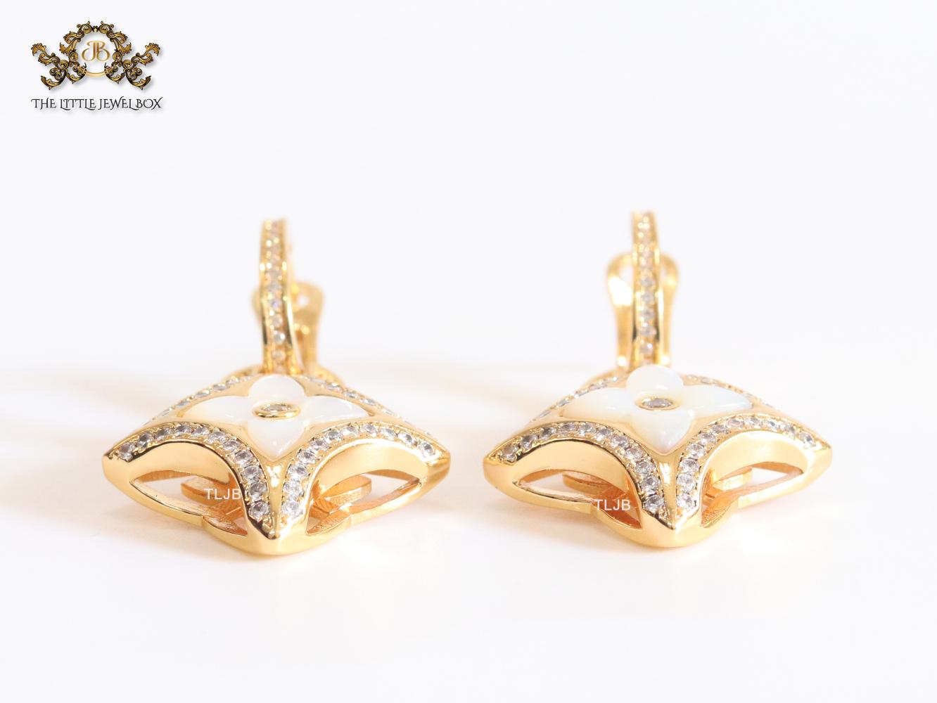 White MOP gold & cz danglers