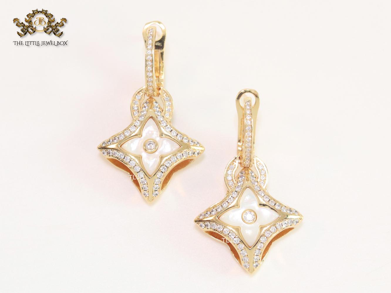 White MOP gold & cz danglers