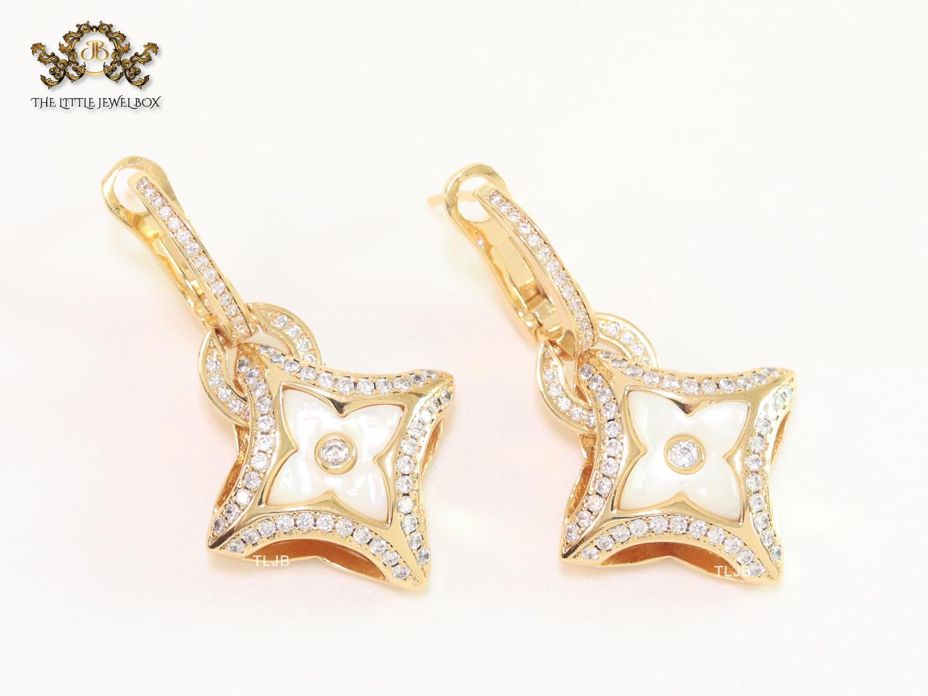 White MOP gold & cz danglers