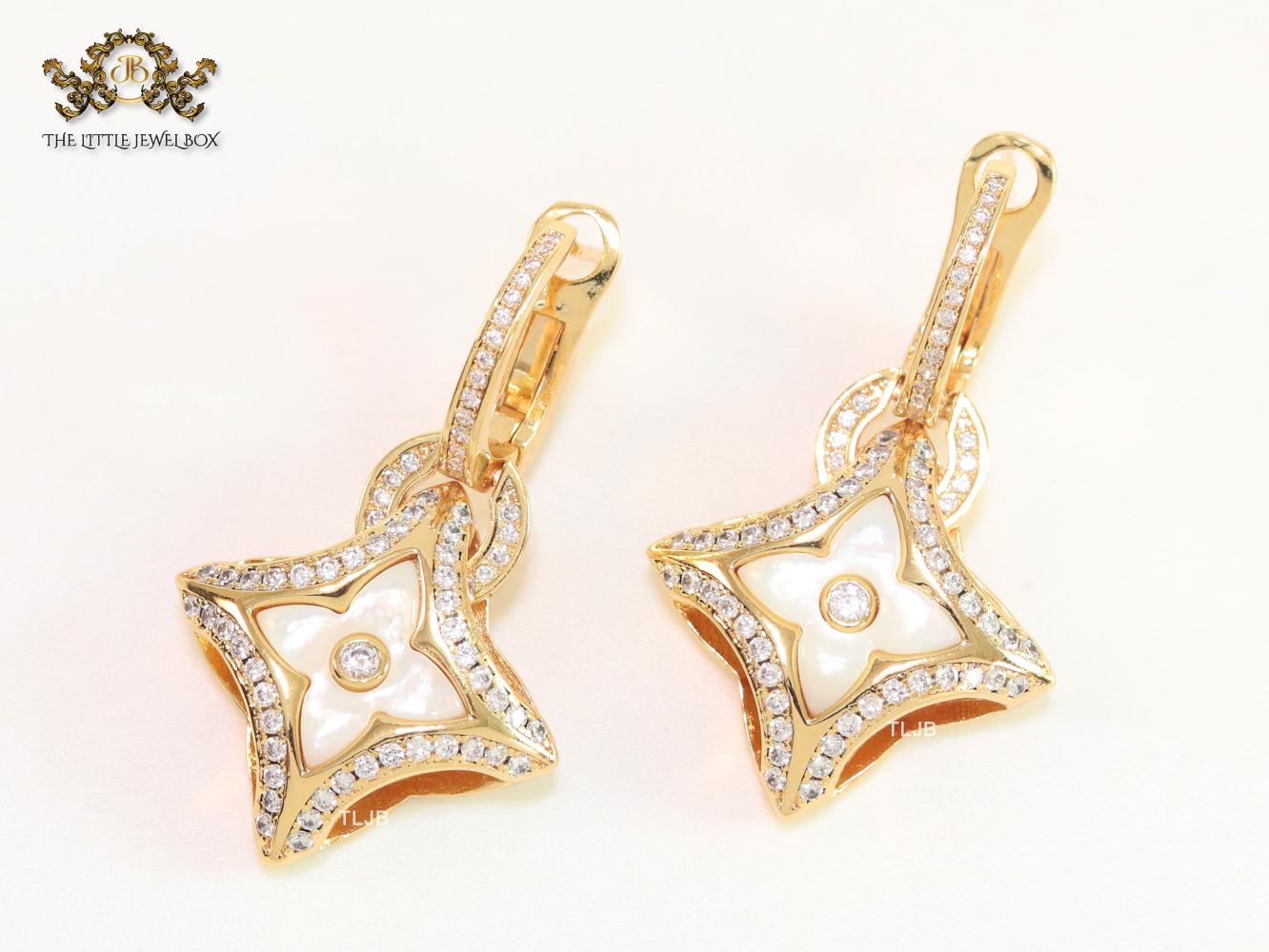 White MOP gold & cz danglers