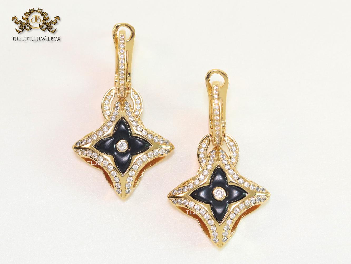 Black MOP gold & cz danglers