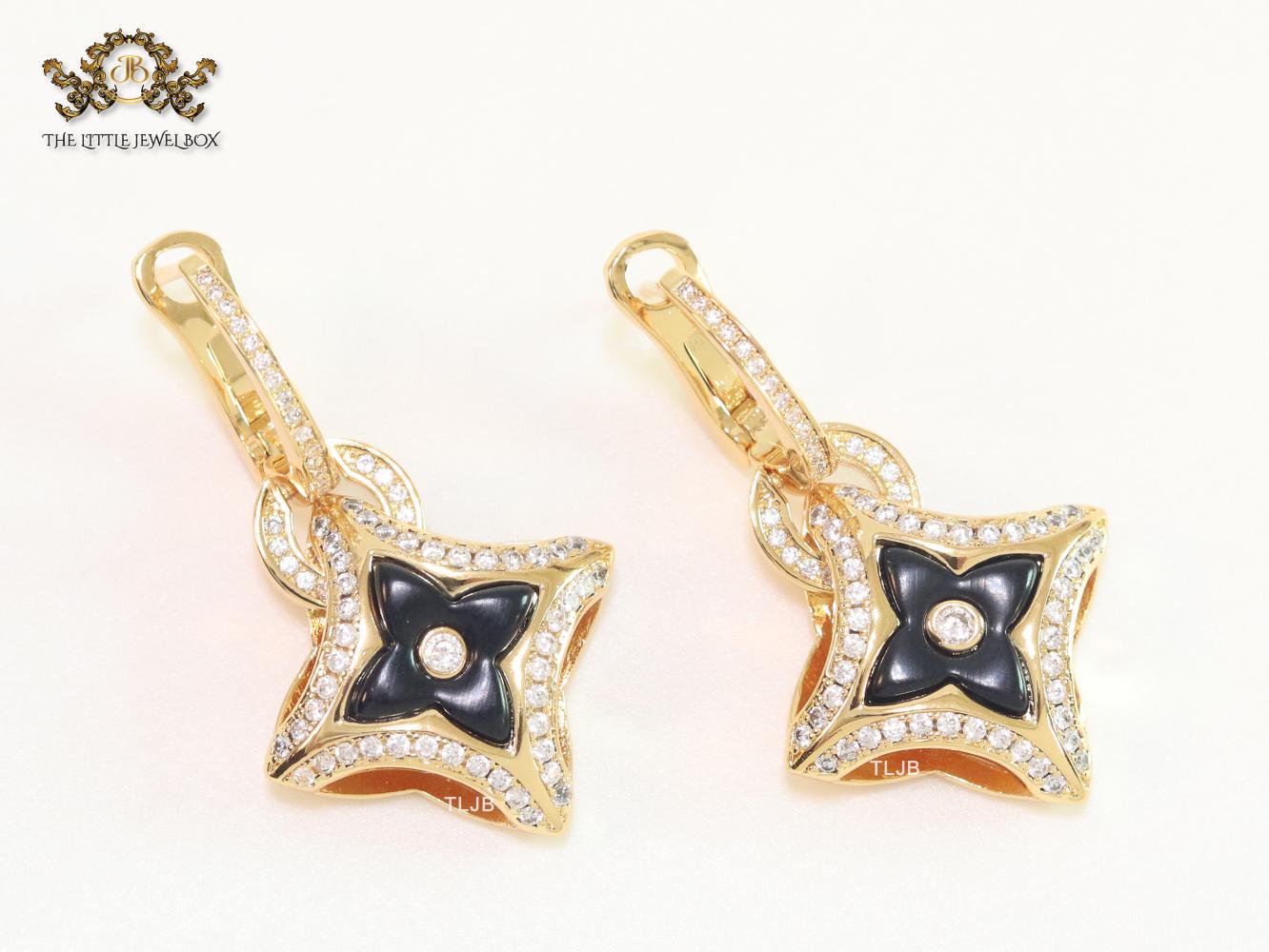 Black MOP gold & cz danglers