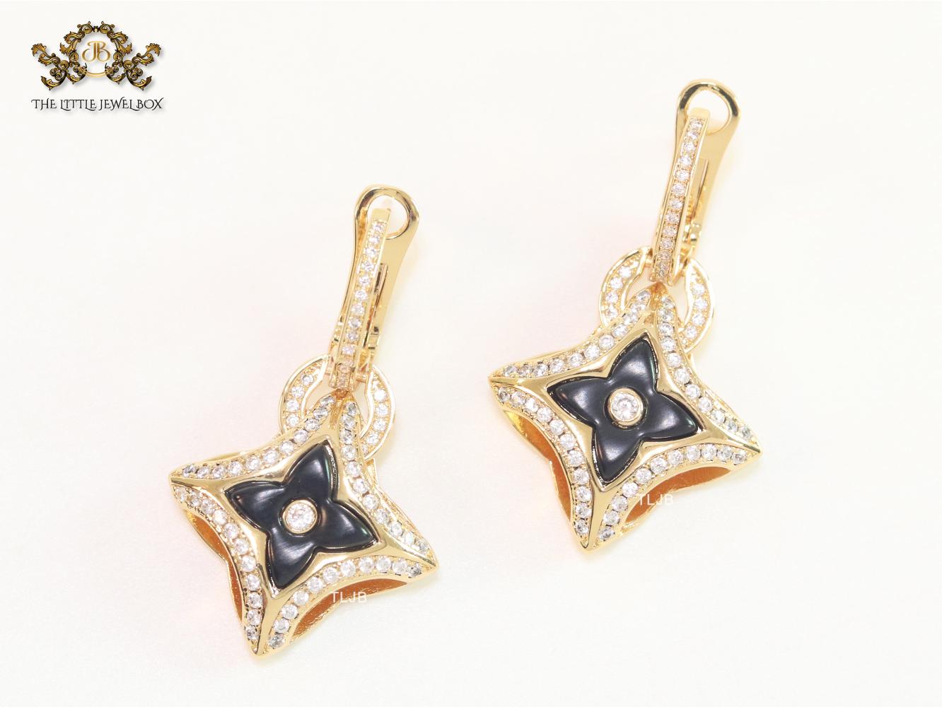 Black MOP gold & cz danglers
