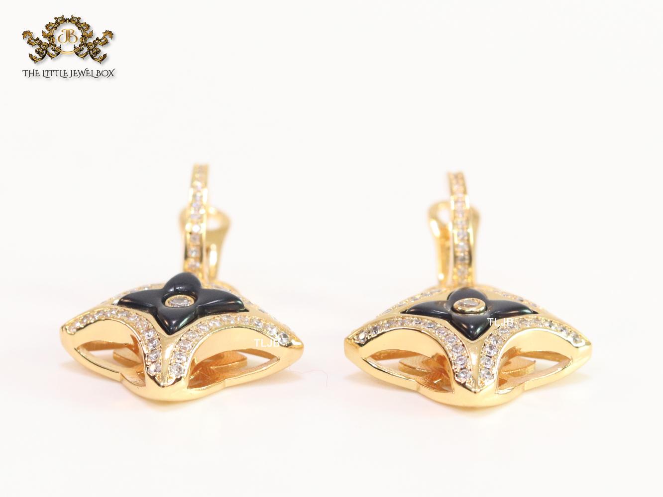 Black MOP gold & cz danglers
