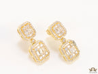 Gold plated cz dangle earrings with cz baguettes