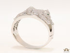 Broad band platinum bracelet with cz panther motif