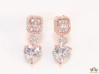 Rose gold Cz baguette earrings with heart shape cz drop